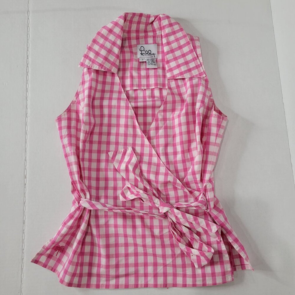 Vintage Lilly Pulitzer Wrap Tank Top Classic Pink Gingham Print Sz 2 Small